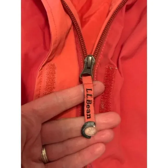 Vintage LL Bean Rain Jacket Hood Coral Orange Weather Channel Nylon Women Medium - Picture 9 of 16